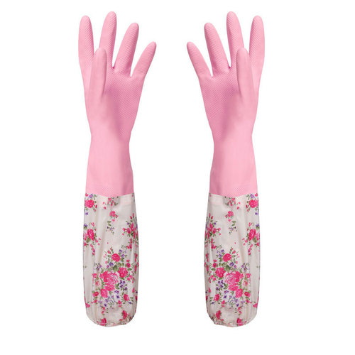 Flannel version/Spring version/Colored latex extra-long household gloves for washing dishes and clothes, durable cleaning and specialized use