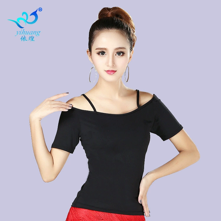 Костюм для латинских танцев Женская куртка для взрослых Костюм для современных танцев Практика латинских танцев с короткими рукавами Костюм для танцев с двойным плечом