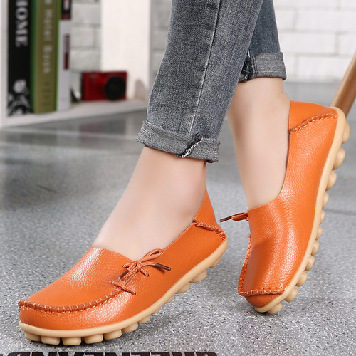 Cross-border Plus Size Women's Leather Mother Shoes Slip-On Hole Shoes Comfortable Bead Shoes Nurse Shoes