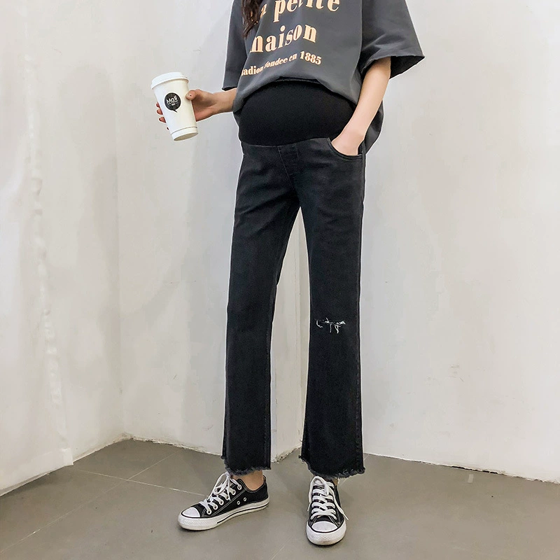 [Распродажа не поддерживает возврат] Весенне-осенние новые штаны для беременных Модные рваные джинсовые штаны для ухода за животом для беременных