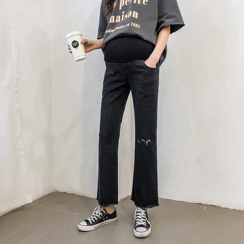 [Clearance does not support return] Spring and Autumn Maternity New Maternity Pants Fashion Ripped Pregnant Women Jeans Abdominal Pants