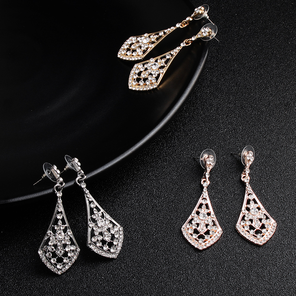 欧美水钻耳环耳坠 新娘婚庆饰品合金耳饰厂家批发 亚马逊爆款