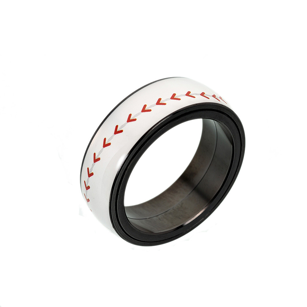 Fashion Football Basketball Baseball Rugby Stripe Titanium Steel Ring display picture 1