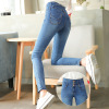 Jeans buckle high waist autumn clothes slim and slim Korean