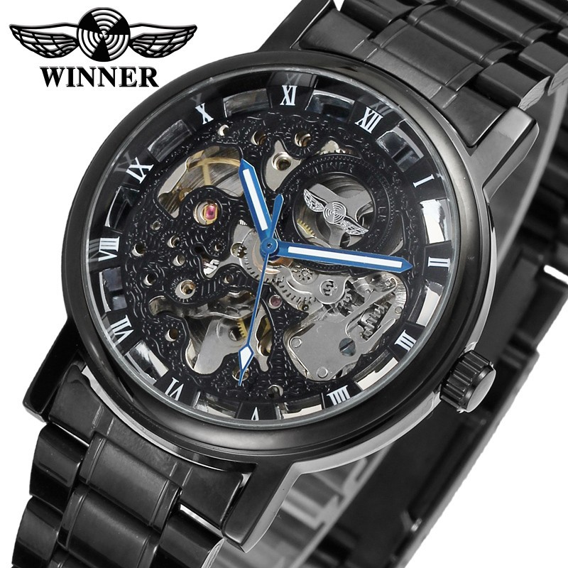 Winner256 reloj mecánico automático reloj mecánico de negocios para hombres reloj inferior transparente hueco