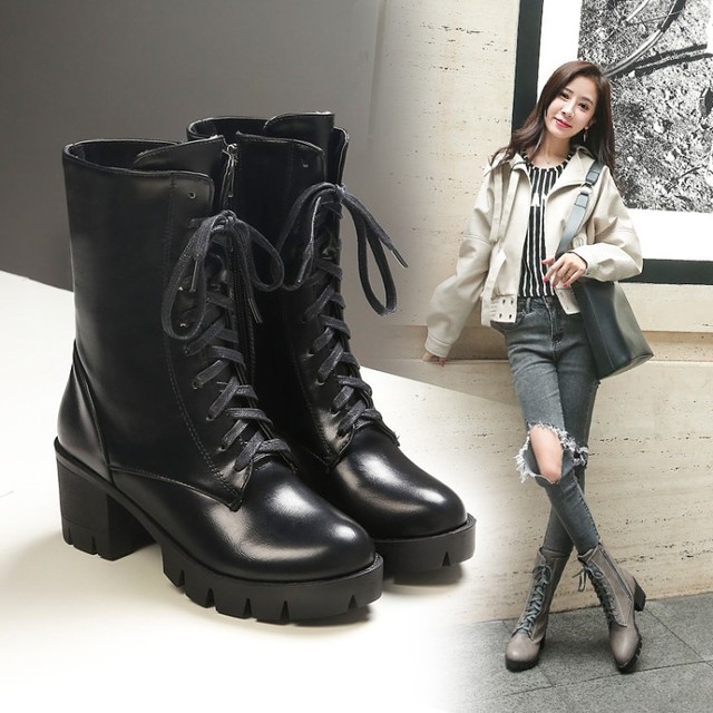 spring and autumn waterproof platform short tube boots women’s cotton shoes thick heel British Martin boots women’s