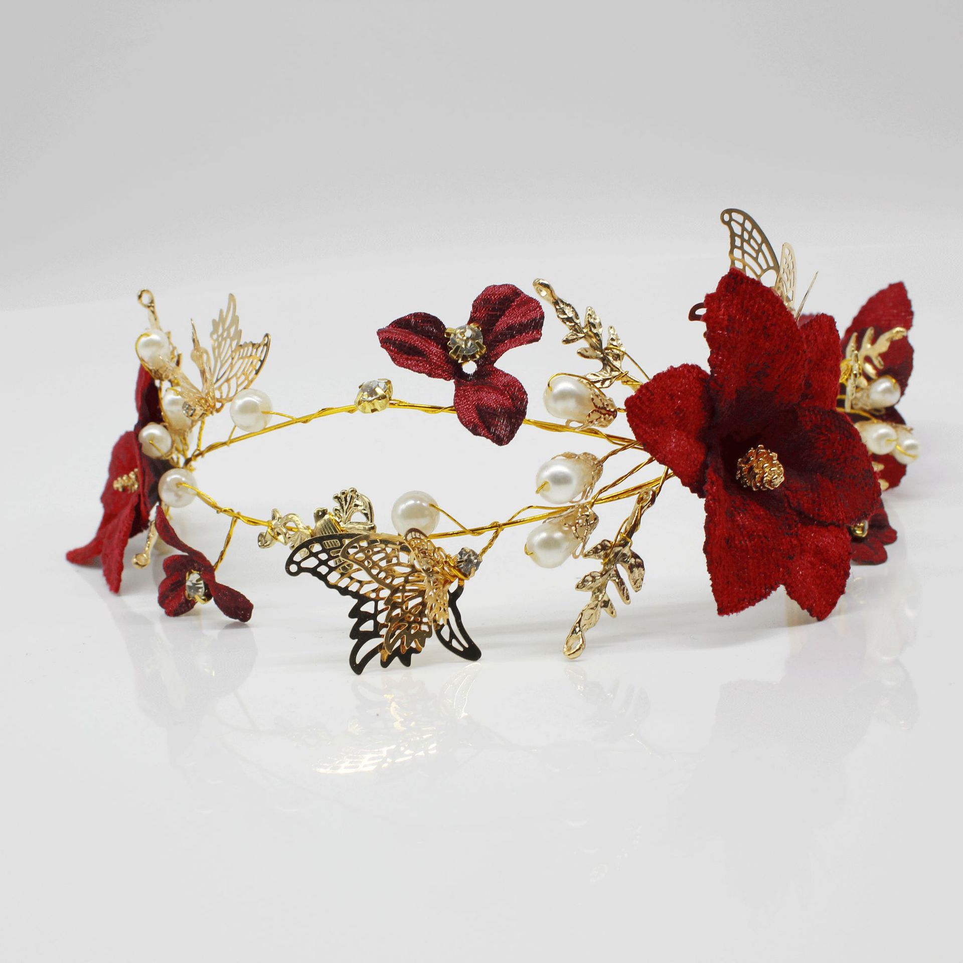 红色新娘花朵头饰结婚敬酒服礼服发饰饰品  精美新娘饰品厂家直销