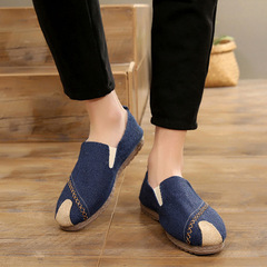 Chinese-style men's summer linen shoes, casual retro cloth shoes, slip-on lazy shoes with stitching, grass-woven, cowhide soft soles