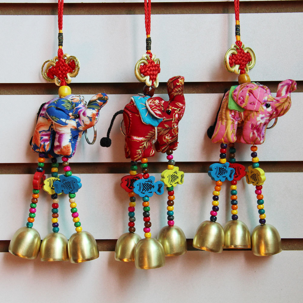 Thai Style Fabric Colorful Elephant Wind Chime Cartoon Home Decor Animal Indoor Hanging Decoration Car Accessories_voghion.com