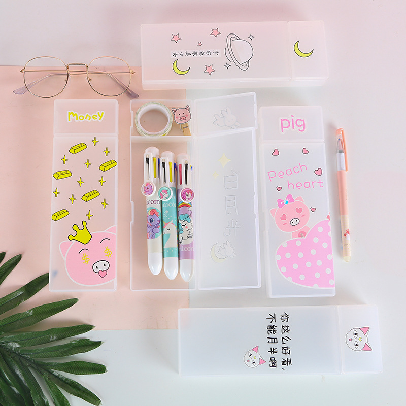 originality Written words translucent PP Pencil case fresh Meng female student Simplicity waterproof Stationery Pen Storage customized