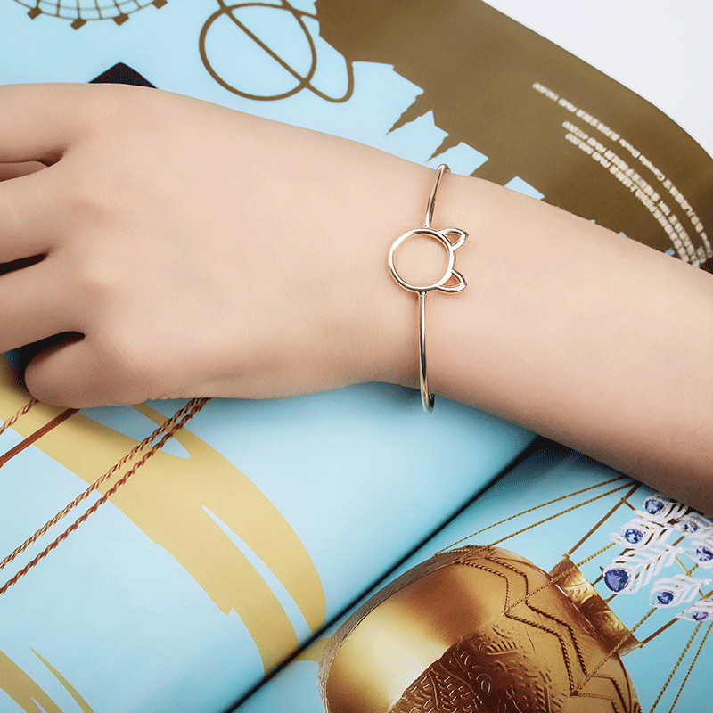 Cartoon Animal Cat Ear Opening Adjustable Bracelet Green Copper Material display picture 3