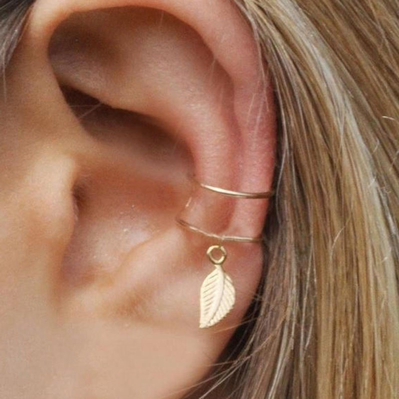 跨境热销耳环 欧美时尚简约朋克金属树叶无耳洞耳夹 厂家直销|ru