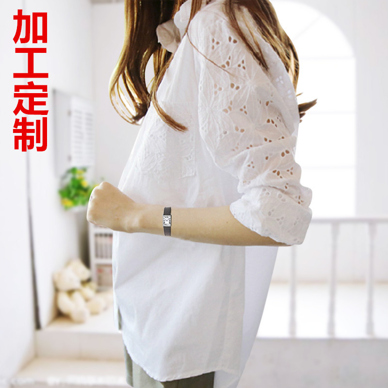 machining customized Women's wear shirt Easy Mid length version white jacket Trademark OEM