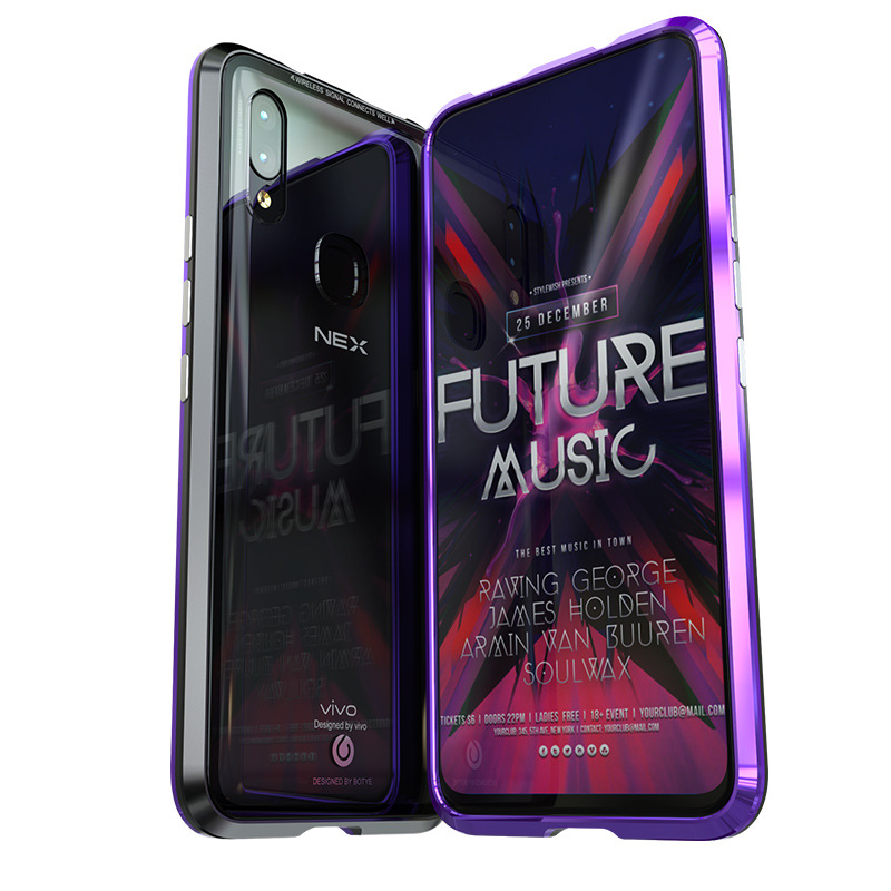 GINMIC Magneto Sword Magnetic Absorption Aluminum Metal Bumper Tempered Glass Back Cover Case for vivo NEX S & vivo NEX A