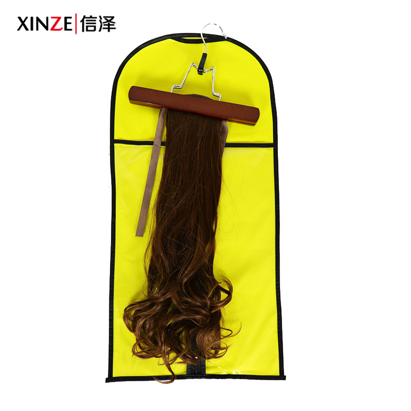 假发袋现货黄色无纺布假发防尘罩木夹假发收纳袋定做logo跨境货源