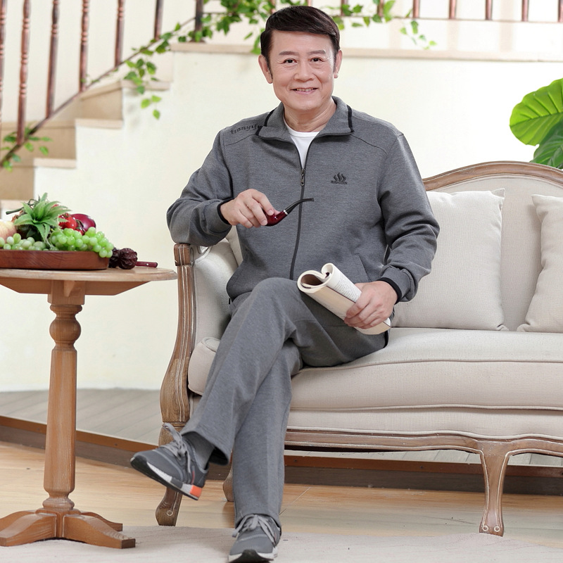 春秋中老年户外运动大码套装男中老年男装中老年运动套装男