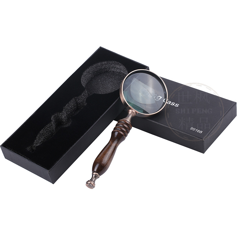 Overseas E-commerce: Ebony Handle Antique Jewelry Premium – Handheld Gift Metal Magnifying Glass for Reading and Newspaper-Reading