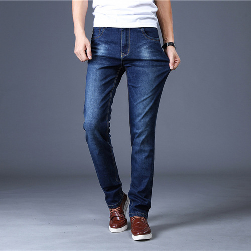 Trendy five-pocket jeans for men, slim fit, regular men's jeans, small straight elastic trousers, low price washable