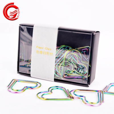 批发2018新款可爱回形针跨境热卖创意学习文具炫彩卡通爱心曲别针|ru