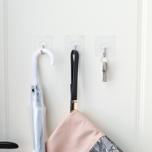 Transparent adhesive hooks, traceless door back adhesive hooks, kitchen and bathroom wall strong nail-free adhesive hook bags