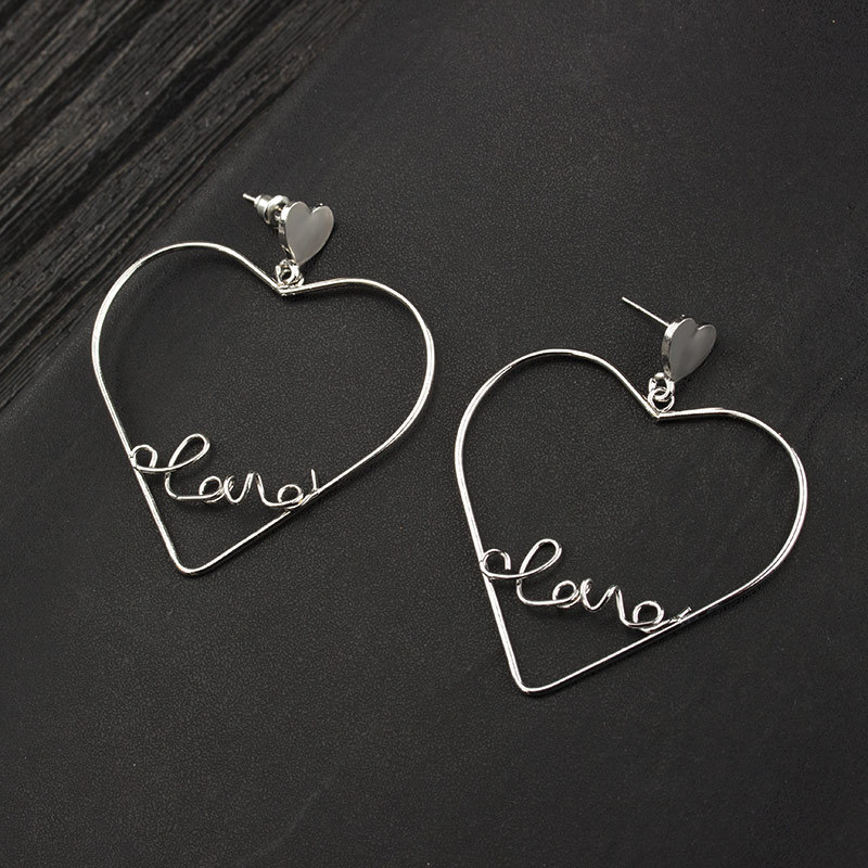 Earrings Hollow Peach Heart Love Earrings English Letters Love Earrings Couple Earrings display picture 8