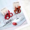 Red earrings, pendant with bow, Korean style, boho style