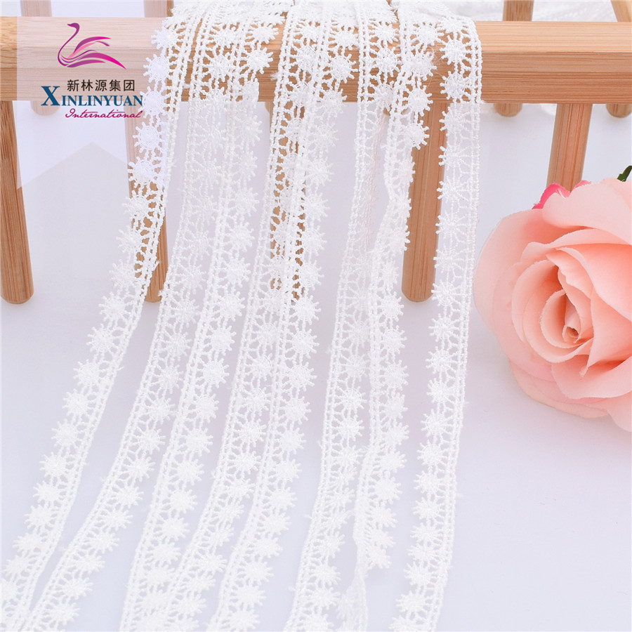 厂家直销XR12014本白色单边涤纶水溶小条花1cm宽刺绣水溶镂空花边