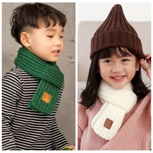 韩版针织儿童保暖围巾冬季皮标毛线宝宝亲子贴标围脖冬季围巾儿童