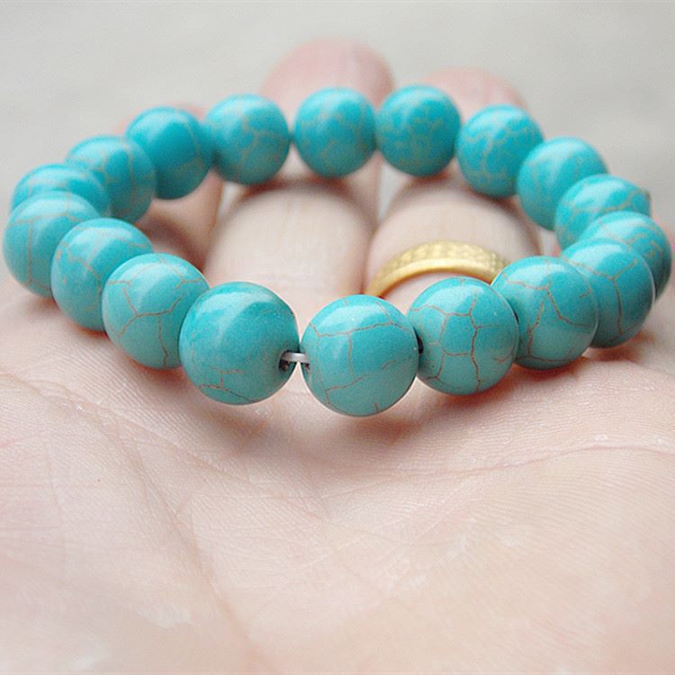Exquisite 10mm turquoise bracelet men's and women's blue turquoise bracelet personalized single ring gem jade bracelet
