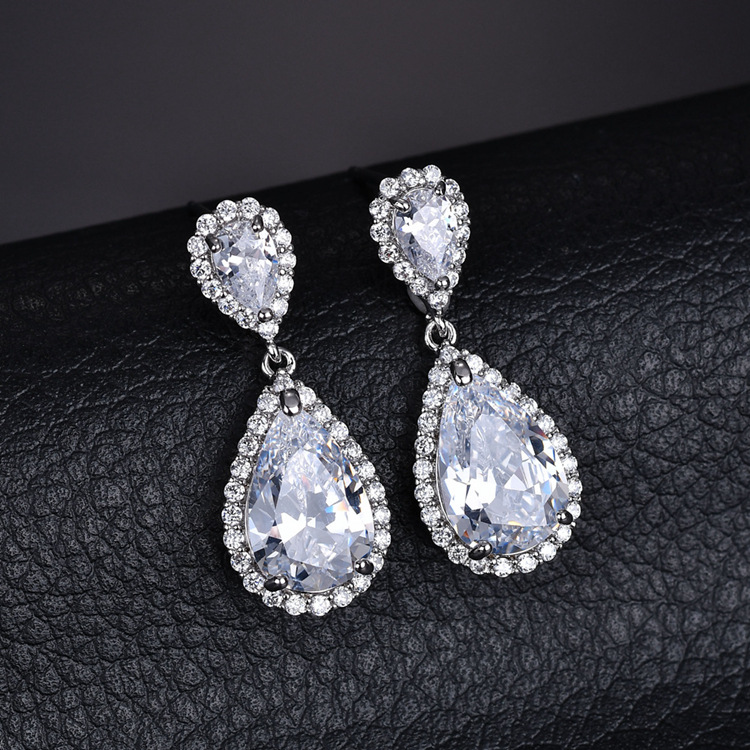 Copper Ear Needle Material White Gold Plated Plating Material 1 Pair Casual Shiny Water Droplets Plating Inlay Copper Zircon White Gold Plated Drop Earrings