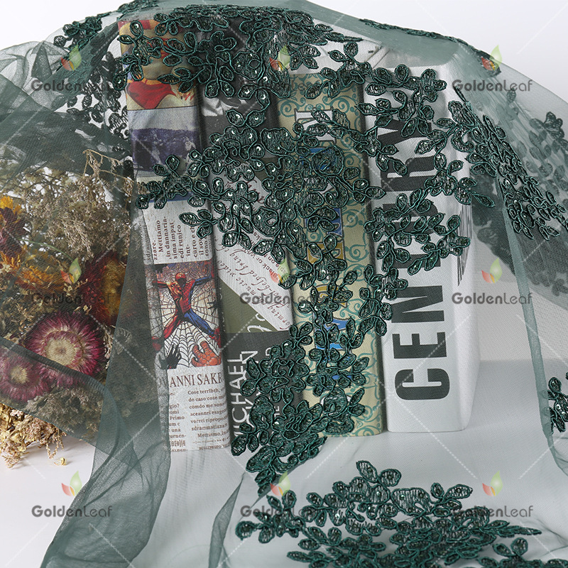 厂家直销爆款三合一涤纶网底绣花面料舞台服婚纱礼服装饰辅料现货