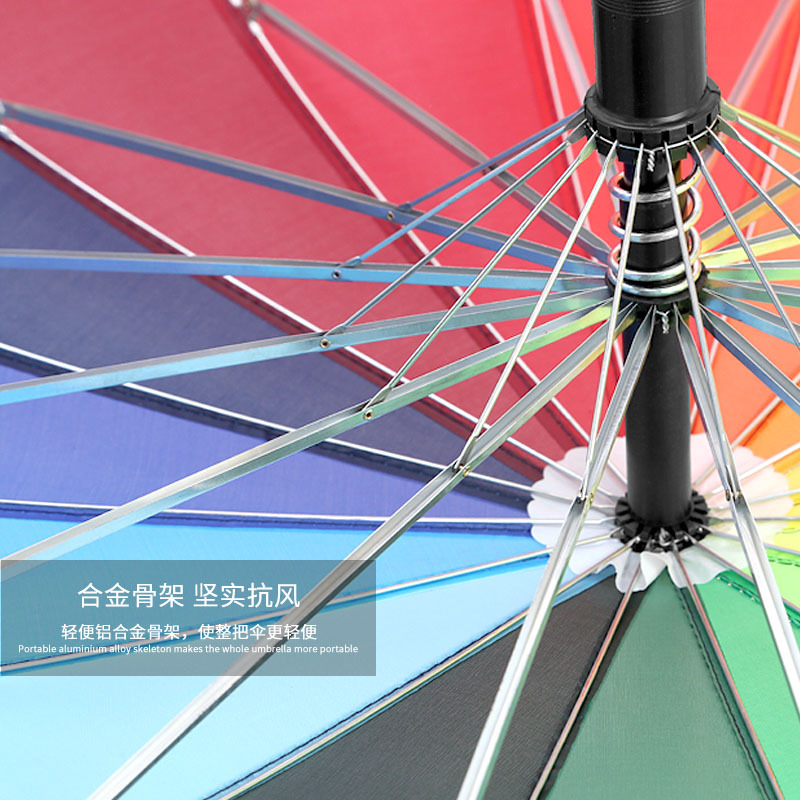 LOGOTIPO de seguro de Banco de regalo de publicidad personalizada paraguas de barra recta 16K paraguas de arco iris de mango largo paraguas soleado automático