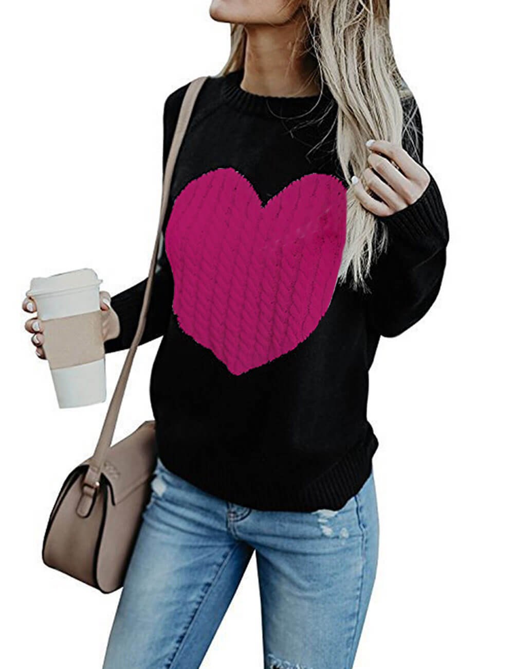 Women's Sweater Long Sleeve Sweaters & Cardigans Elegant Heart Shape display picture 4
