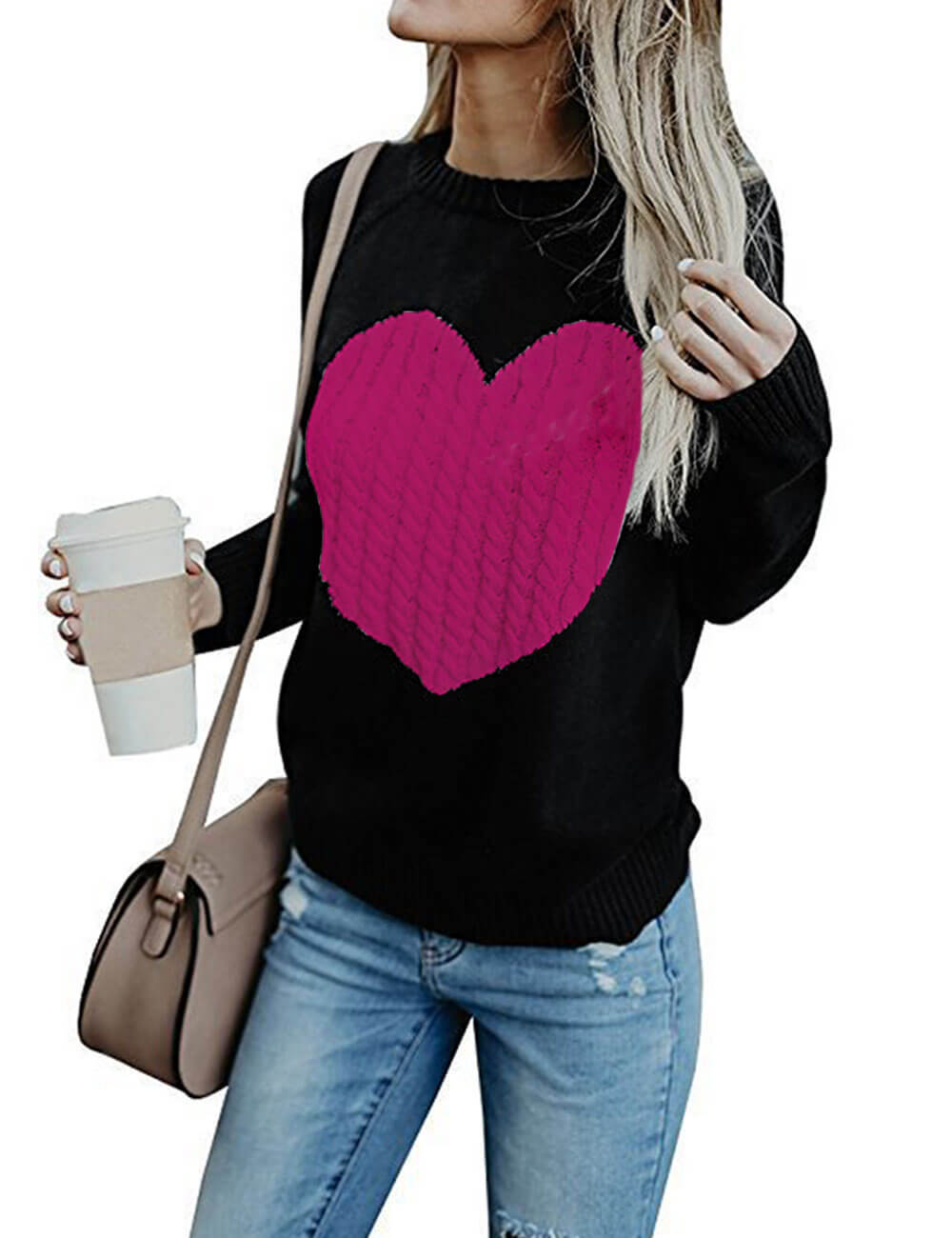 441g Weight Long Sleeve Sleeve Length Pullovers Placket Type Regular Sleeve Sleeve Type Polyacrylonitrile Fiber, knit Fabric Type Regular Top Length Sweater Tops Type Daily, Street Occasion Round Neck Neckline Slim Fit Type Heart Shape Pattern Spring, Autumn Season Women's Gender Elegant Style Wholesale Women's Elegant Heart Shape Long Sleeve Sweaters & Cardigans 3