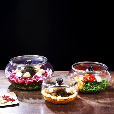 大号鼓缸透明玻璃腌菜缸酱菜缸超市专用咸菜罐玻璃泡菜缸带盖