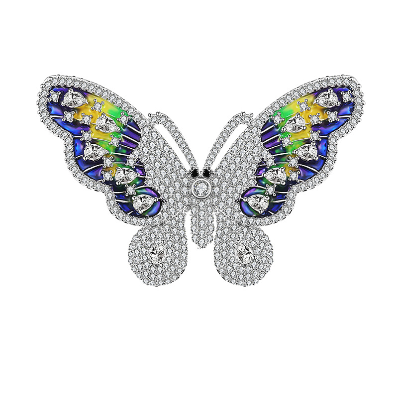 Bella Jewelry Cross-border Hot Selling Korean Style New Elegant Pin Color Wing Butterfly Costume Zircon Brooch