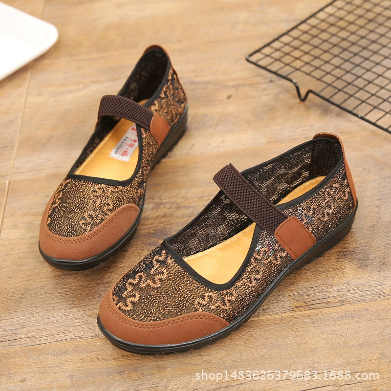 Тканевая обувь Old Beijing, Женская сетчатая обувь, дышащая повседневная обувь с мягкой подошвой, нескользящая обувь для матерей среднего и пожилого возраста, Легкая сетчатая обувь из полиуретана