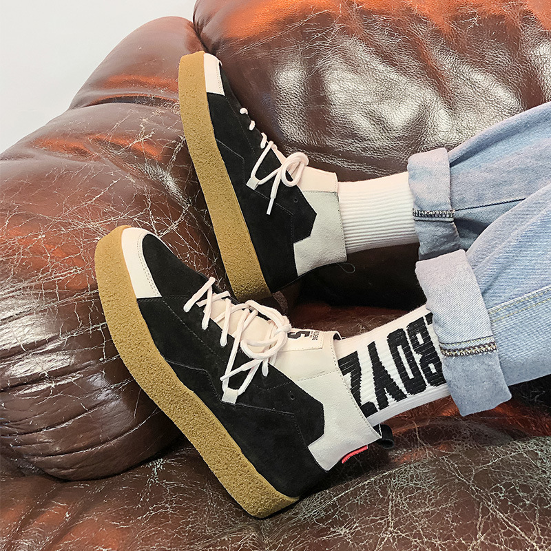 ins超火的男鞋春季高幫男士韓版休閑鞋潮流百搭休閑板鞋嘻哈潮鞋