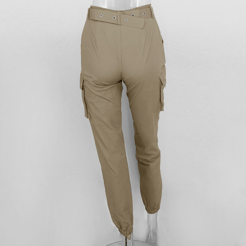 pantalones con cinturón con textura de lino NSYI23218