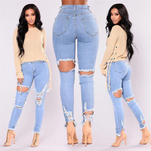 Europe net red hot pants foreign trade lady fashion neck jeans