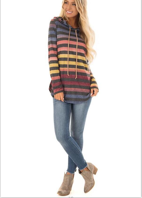 autumn new striped gradient color hooded sweatshirt NSYF18823