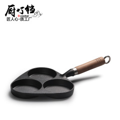 Cast iron pan three hole egg pan wood handle thickened non-coated egg dumpling pan customizable one piece dropshipping