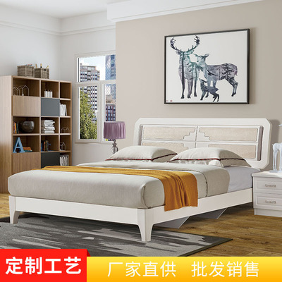 北欧简约双人床大床批发 储物双人床省空间1.5米1.8米板式床定制|ru