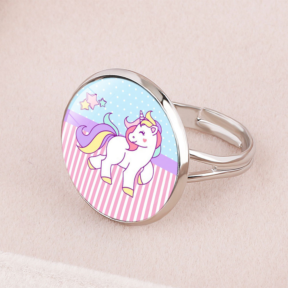 Nuevos Accesorios Unicornio Tiempo Piedra Preciosa Apertura Anillo De Metal Ajustable Dibujos Animados Para Niños display picture 1