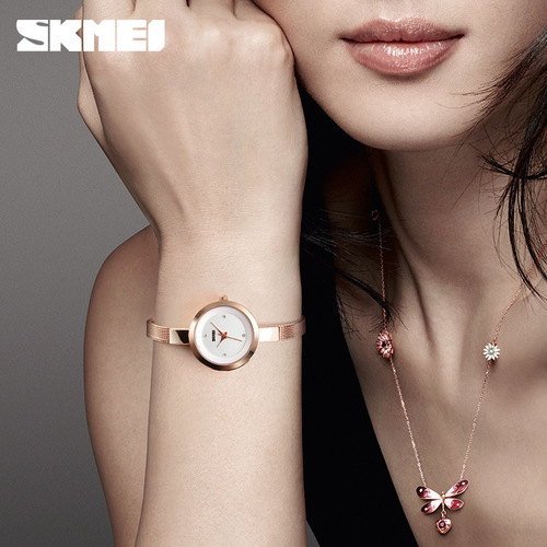 Time beauty simple and thin Korean style business casual fashion women's watch steel belt chain rose gold trendy Internet celebrity quartz watch