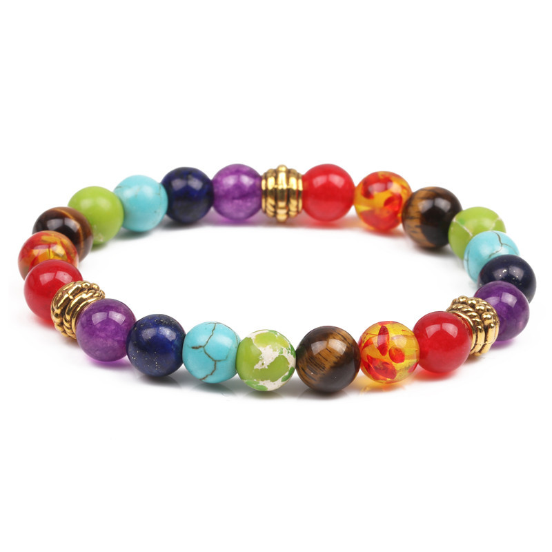 Natural Stone Colorful Chakra Energy Yoga Bracelet Colorful Agate Tiger Eye 8mm Bracelet Bracelet display picture 2