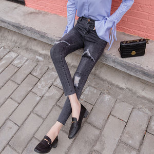 spring and autumn the new of holes jeans women nine point pants