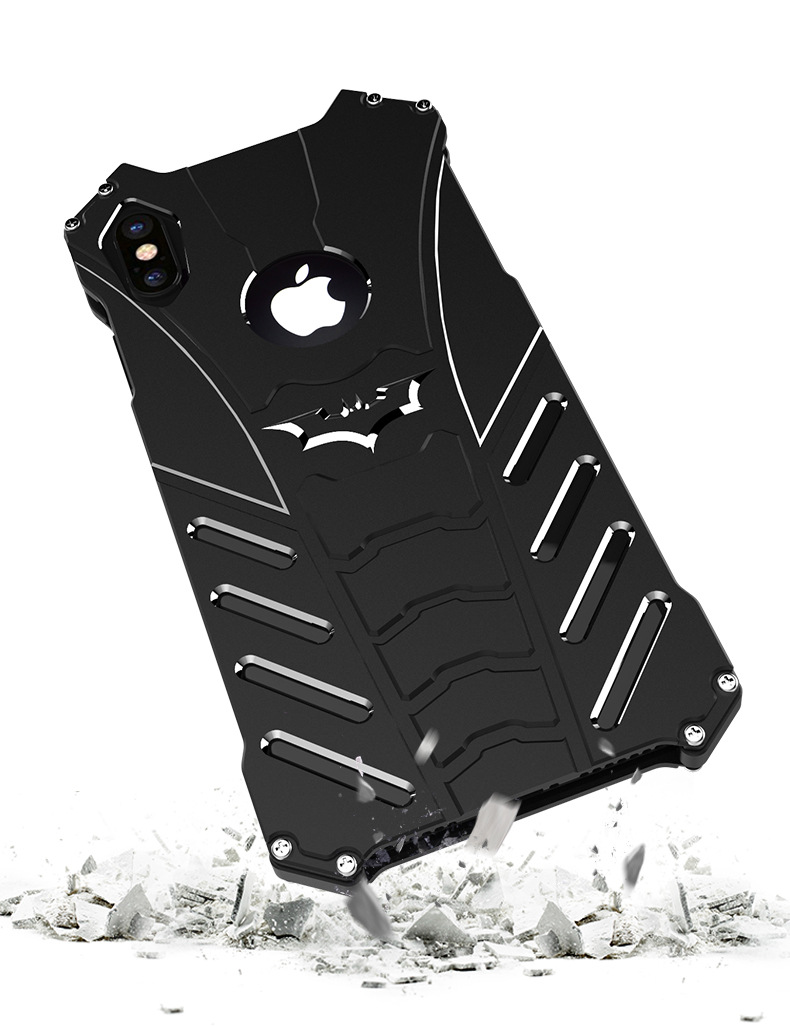 R-Just Batman Shockproof Aluminum Shell Metal Case with Custom Batarang Stent for Apple iPhone XS Max & iPhone XR & iPhone XS