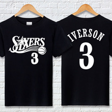 艾弗森76人球衣T恤 3號短袖棉質夏季籃球運動半袖訓練服大碼寬松