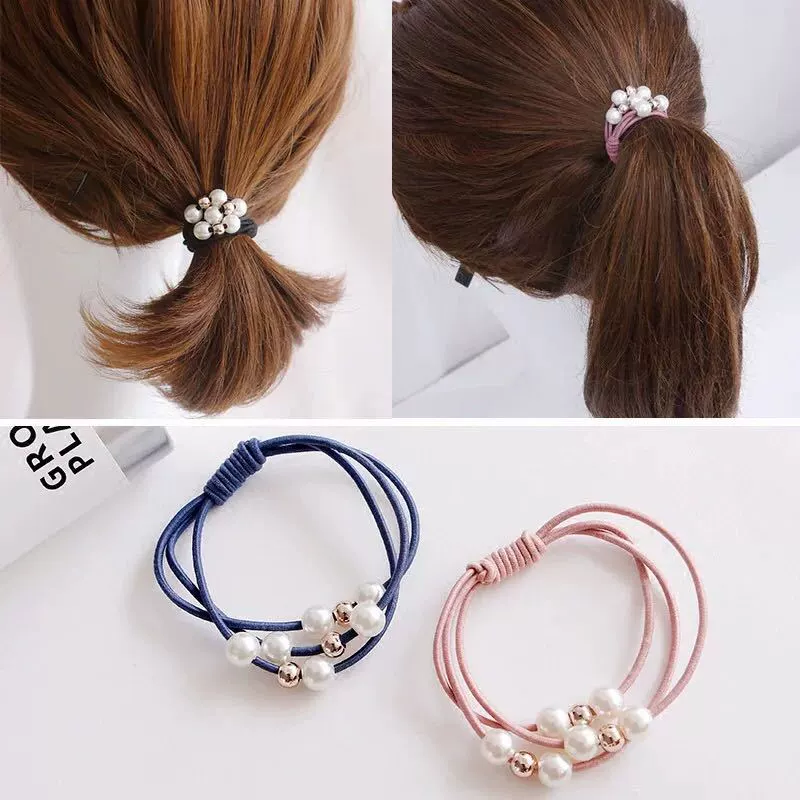 Fresh durable hair rope from pearl for adults, three in one, simple and elegant design
